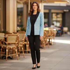 Kasper Career Blazer Jacket Women's 6 P Blue Shimmer Fitted Lined Long Sleeve